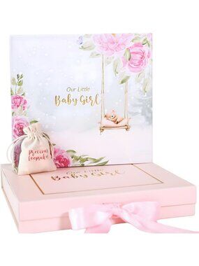 Luxury Baby Girl Keepsake Memory Book Set – Milestone Journal & Album with Gift